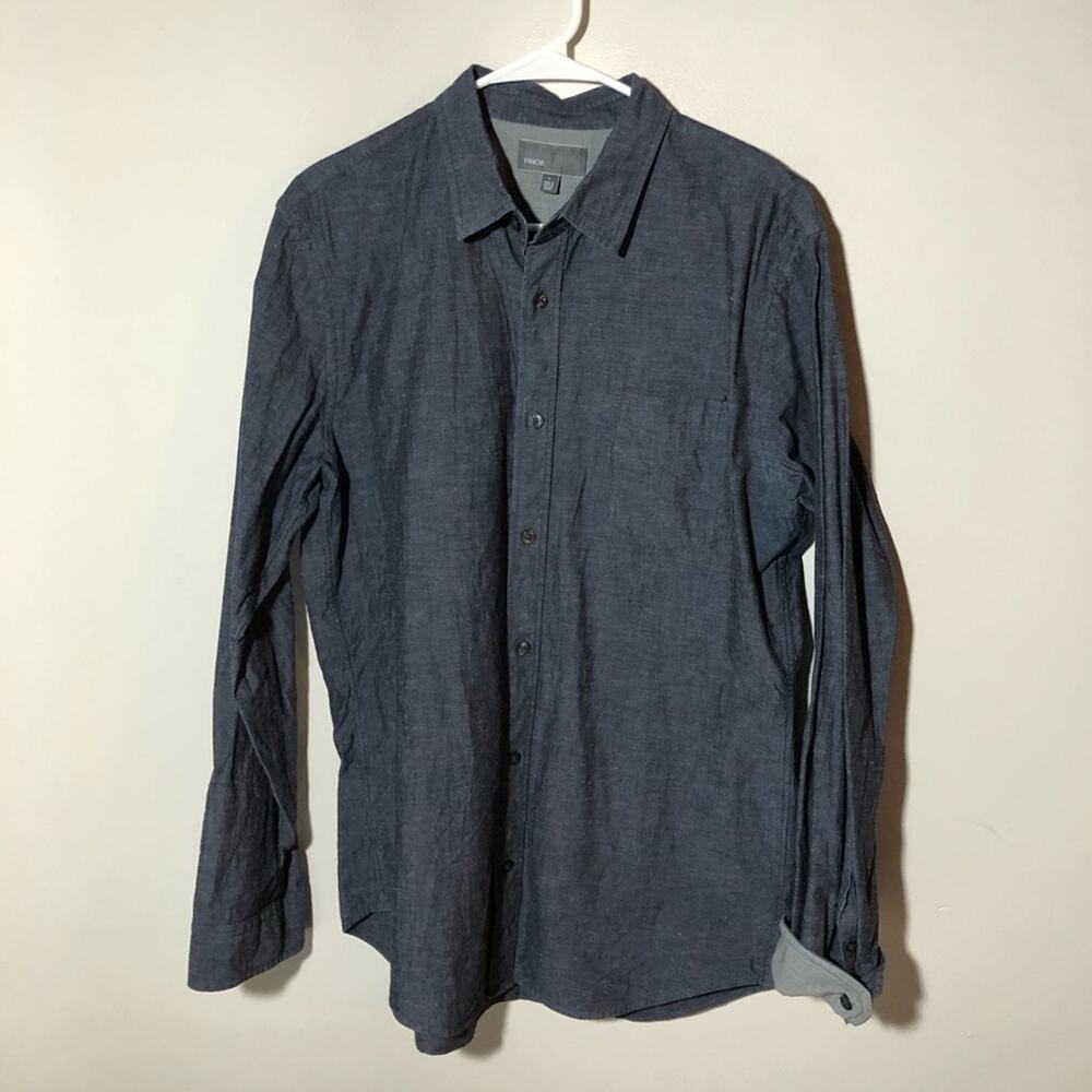 Vince mens chambray spread collar sport shirt L cotton blend blue speckled